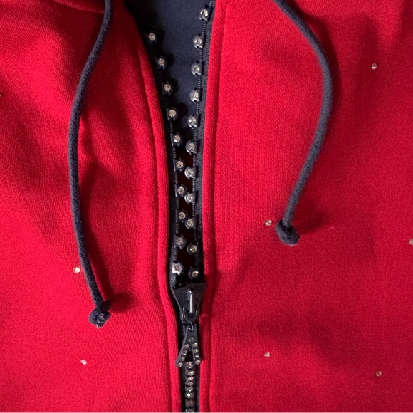 Quacker Factory Red Patriotic Rhinestone Zip Hoodie Americana Navy Small NWT - Picture 2 of 7